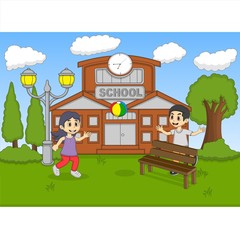 Child playing ball at the school cartoon vector illustration