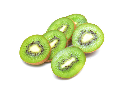 Fresh kiwi fruit slices in stack isolated on the white background
