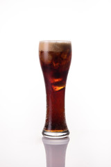 Glass of cola on white background