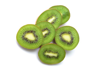 Fresh kiwi fruit slices in stack isolated on the white background