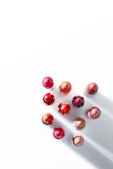 Group of Lipsticks pencils collection top view