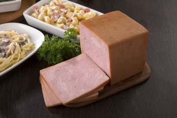 Ham slice for meal on table