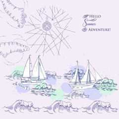 Background with ships and waves