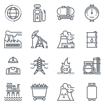 Energy industry icon set suitable for info graphics, websites and print media. Black and white flat line icons.