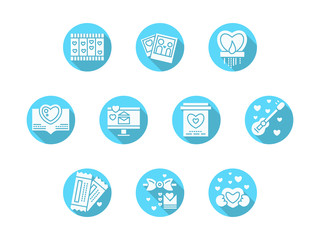 Valentines Day party blue round vector icons