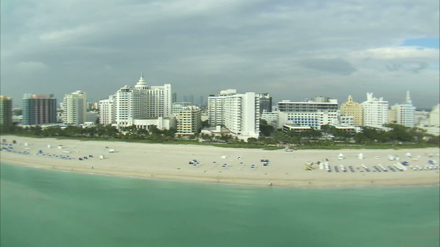 Flying over the ocean at the Miami coast.