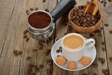 Espresso coffee in a white cup