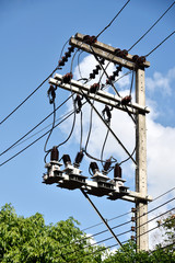 Power lines and electrical pole