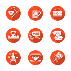 Love red round flat vector icons set