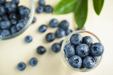 Close up fresh Blue berries on wooden table