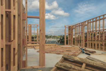 construction of a house overlooking the sea