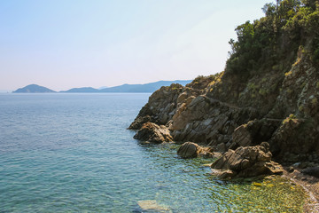 Fototapeta na wymiar The coast of the Tyrrhenian Sea, Marciana Marina on Elba Island,