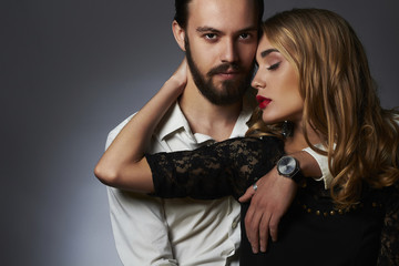 lovely couple.Beautiful woman touch the man.beauty girl and boy together