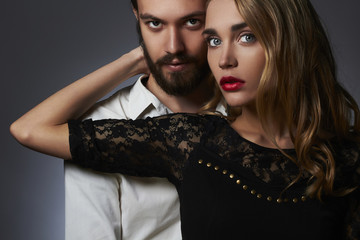 lovely couple.Beautiful woman touch the man.beauty girl and boy together