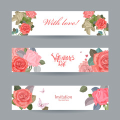 invitation cards with vintage roses with love for your design. h