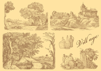 Old village art illustration
