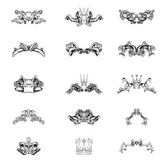 crown vector, decorative elements in vintage style for decoration layout, framing, for text for advertising, vector illustration hands, set Icons