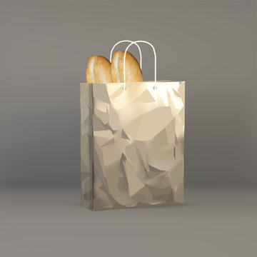 bread, loaf, baguette, a grocery paper bag isolated object on a white background vector
