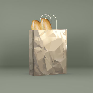 bread, loaf, baguette, a grocery paper bag isolated object on a white background vector