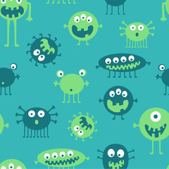 Funky monster set in a repeat pattern - Vector illustration