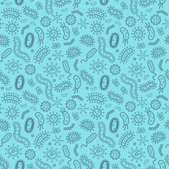 Blue germs and bacteria in a repeat pattern