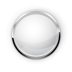 White Button with chrome elements. Glass button with shadow. 