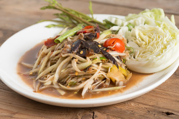 Green papaya salad, Thai food.