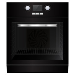 Electric oven. Black home appliance. 