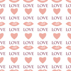 Fototapeta na wymiar Seamless pattern with hearts and lips for Valentine's Day