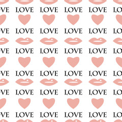 Fototapeta na wymiar Seamless pattern with hearts and lips for Valentine's Day