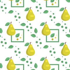 Seamless pattern with green pears and leaves