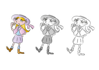 bambina che mangia formaggio vintage vettoriale colori pastello