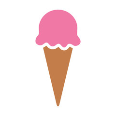 Ice cream cone with one strawberry scoop flat color icon for food apps and websites