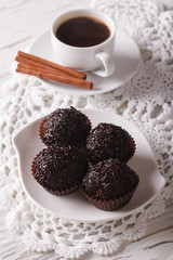Brazilian candies and fragrant coffee close-up. vertical
