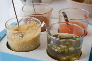 Thai condiment pepper Sugar and fish sauce for noodle or padthai