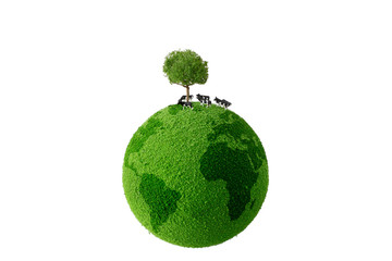 cow on  the green globe