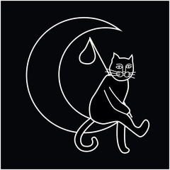 Illustration of a cat sitting on the moon