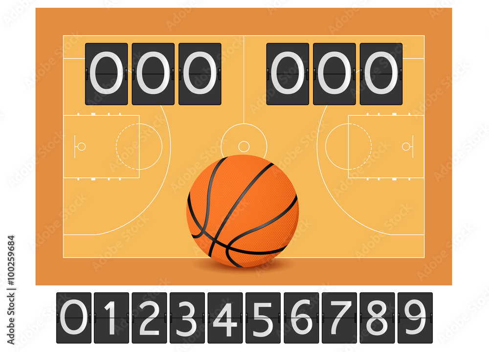 Canvas Prints Basketball court. Basketball ball. Scoreboard.