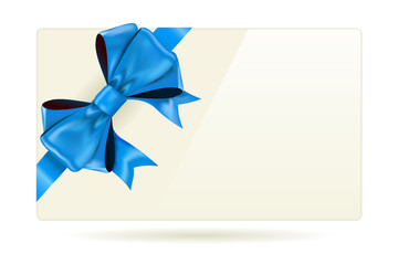 Blue bow ribbon with gift card.