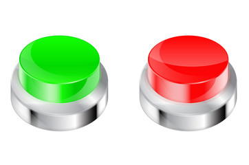 Buttons. Red and green plastic button with metal frame.