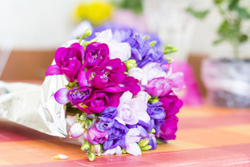 Beautiful bouquet of colorful freesias-closeup