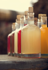 bottles with homemade alcohol