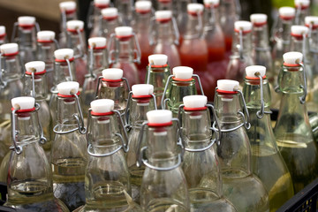 bottles with homemade alcohol