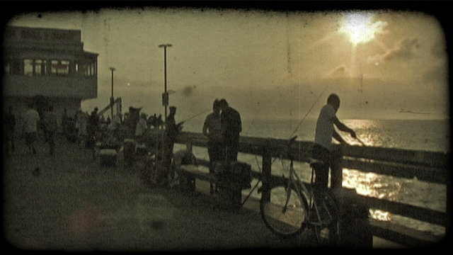 Dock at dusk 3. Vintage stylized video clip.