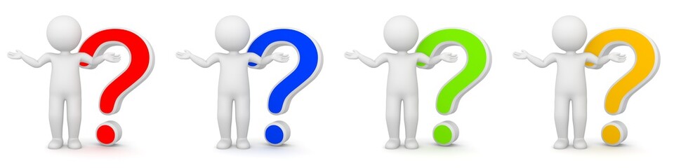 3D Männchen mit Fragezeichen sucht Rat - verschiedene Farben
