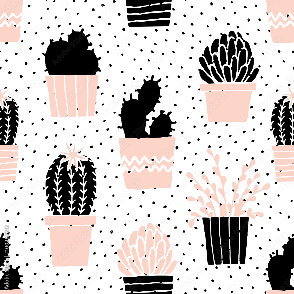 Poster hand drawn cactus pattern