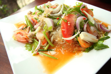 Thai spicy vermicelli and seafood salad.