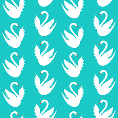 Blue seamless pattern with white swans