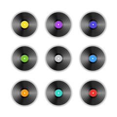 Music vinyl record set isolated on white