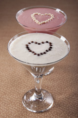 Banana smoothie and  raspberry smoothie  .